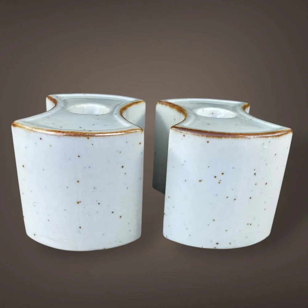 Sculptural MCM Japanese Ceramic Candle Holders Set Of 2‎ Mid Century Vintage